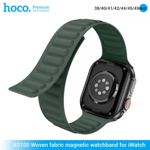 AS100 Brățară magnetică din material textil țesut pentru iWatch (38/40/41 mm), verde [1]