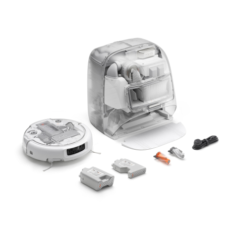 Aspirator robot cu stație de auto-curățare DJI ROMO P (25000 Pa, 5000 mAh, Spălare umedă/uscată, Wi-Fi, Alb / Finisaj Transparent) [1]