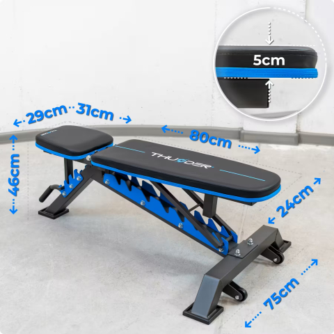 Скамья для тренировок регулируемая THUNDER GRYND – 8 положений спинки + 4 положения сиденья, складная, 15 кг – Полный и безопасный тренинг дома! [3]