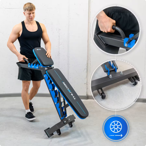 Скамья для тренировок регулируемая THUNDER GRYND – 8 положений спинки + 4 положения сиденья, складная, 15 кг – Полный и безопасный тренинг дома! [4]