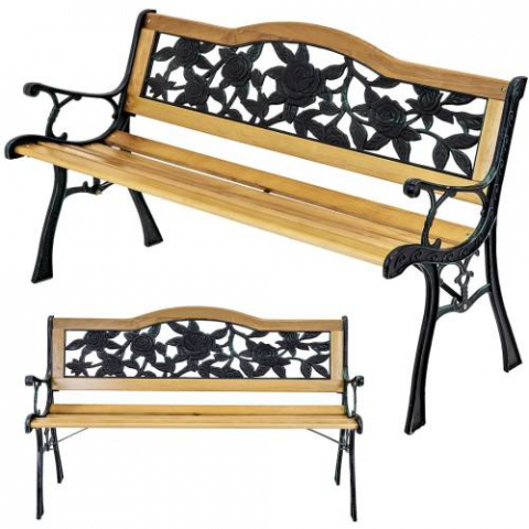 Casa și grădina - Bancă de grădină metalică Jumi, 125 cm, design floral, din oțel
