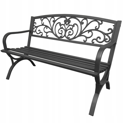 Scaune și fotolii de grădină - Banca, scaun pentru gradina, din otel, Jumi, 127cm, stil floral, Negru