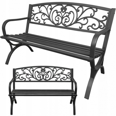 Banca, scaun pentru gradina, din otel, Jumi, 127cm, stil floral, Negru [6]
