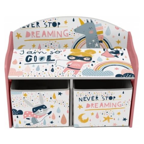 Ansambluri depozitare - Скамейка с местом для хранения U-Grow Super Girl Розовая – Волшебная организация и максимальная безопасность для комнаты малышки!