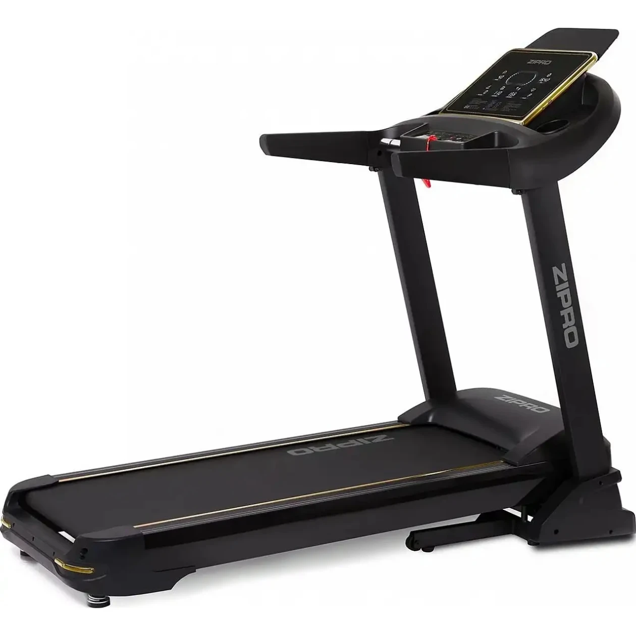 Benzi de alergat - Bandă de alergat electrică Zipro Pacemaker Gold iConsole+ (3 CP, Viteza max. 18 km/h, Sarcină max. 150 kg, Înclinare 0-15°, Wi-Fi, Pliabilă, Negru/Gold)