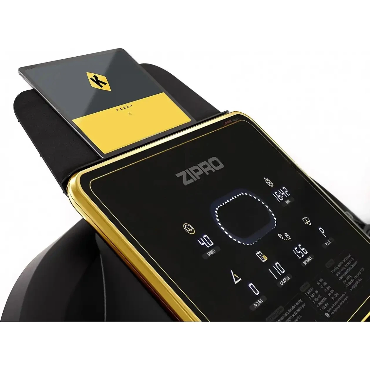 Bandă de alergat electrică Zipro Pacemaker Gold iConsole+ (3 CP, Viteza max. 18 km/h, Sarcină max. 150 kg, Înclinare 0-15°, Wi-Fi, Pliabilă, Negru/Gold) [9]