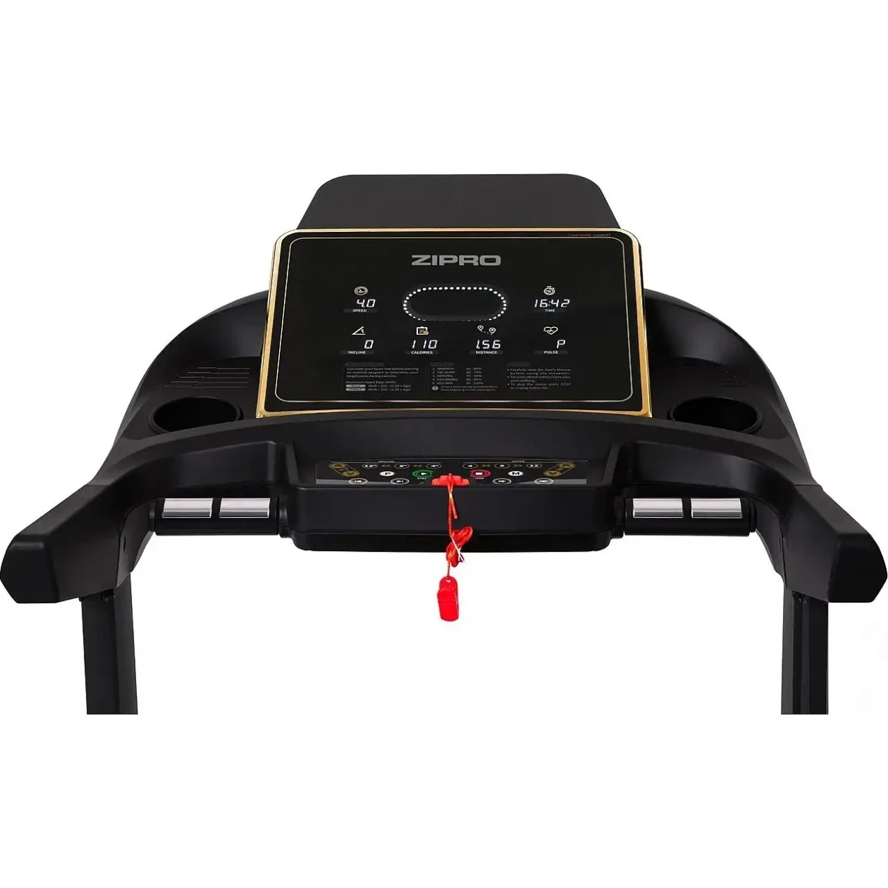 Bandă de alergat electrică Zipro Pacemaker Gold iConsole+ (3 CP, Viteza max. 18 km/h, Sarcină max. 150 kg, Înclinare 0-15°, Wi-Fi, Pliabilă, Negru/Gold) [2]