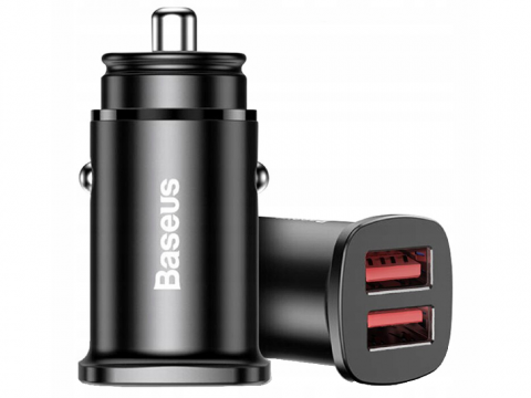 Электроника - Baseus Car Charger 2xUSB Square Metal QC3.0 30W, Black