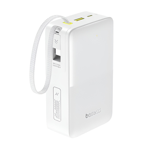Baterie externă Baseus EnerFill FC51 Bipow 2 Pro Power Bank 30000mAh 22.5W cu cablu Type-C (0.3m), Afișaj Digital LED, Moon White [1]