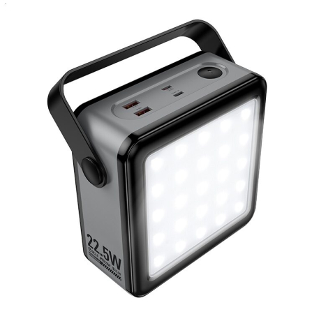 Cu fir - Baterie externă / Power Bank Hoco J161 Power (80000 mAh, 22.5W + PD 20W, Lanternă LED, Negru/Gri)