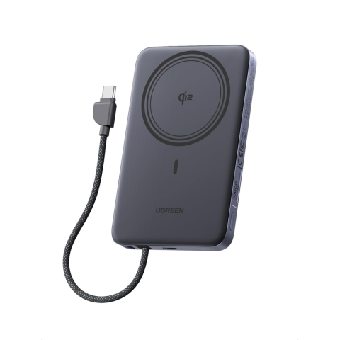 Accesorii GSM - Baterie externă UGREEN MagFlow Air Wireless MagSafe Qi2 Power Bank 10000mAh 15W / 30W Wired, Grey
