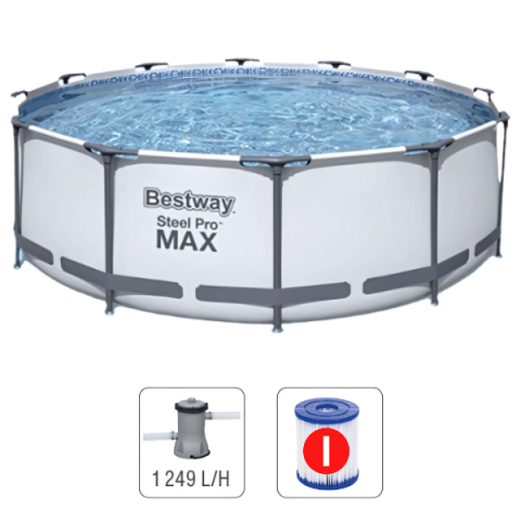 Бассейны с металлическим каркасом - Бассейн Bestway STEEL PRO MAX 366x76 см, 6473 л – Прочность и стабильность для всей семьи