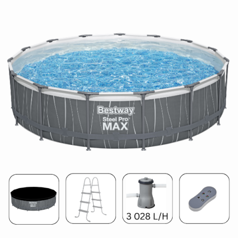 Piscine cu cadru metalic - Bestway Piscină STEEL PRO MAX 457×107 cm, 14 970 L, cadru metalic, LED