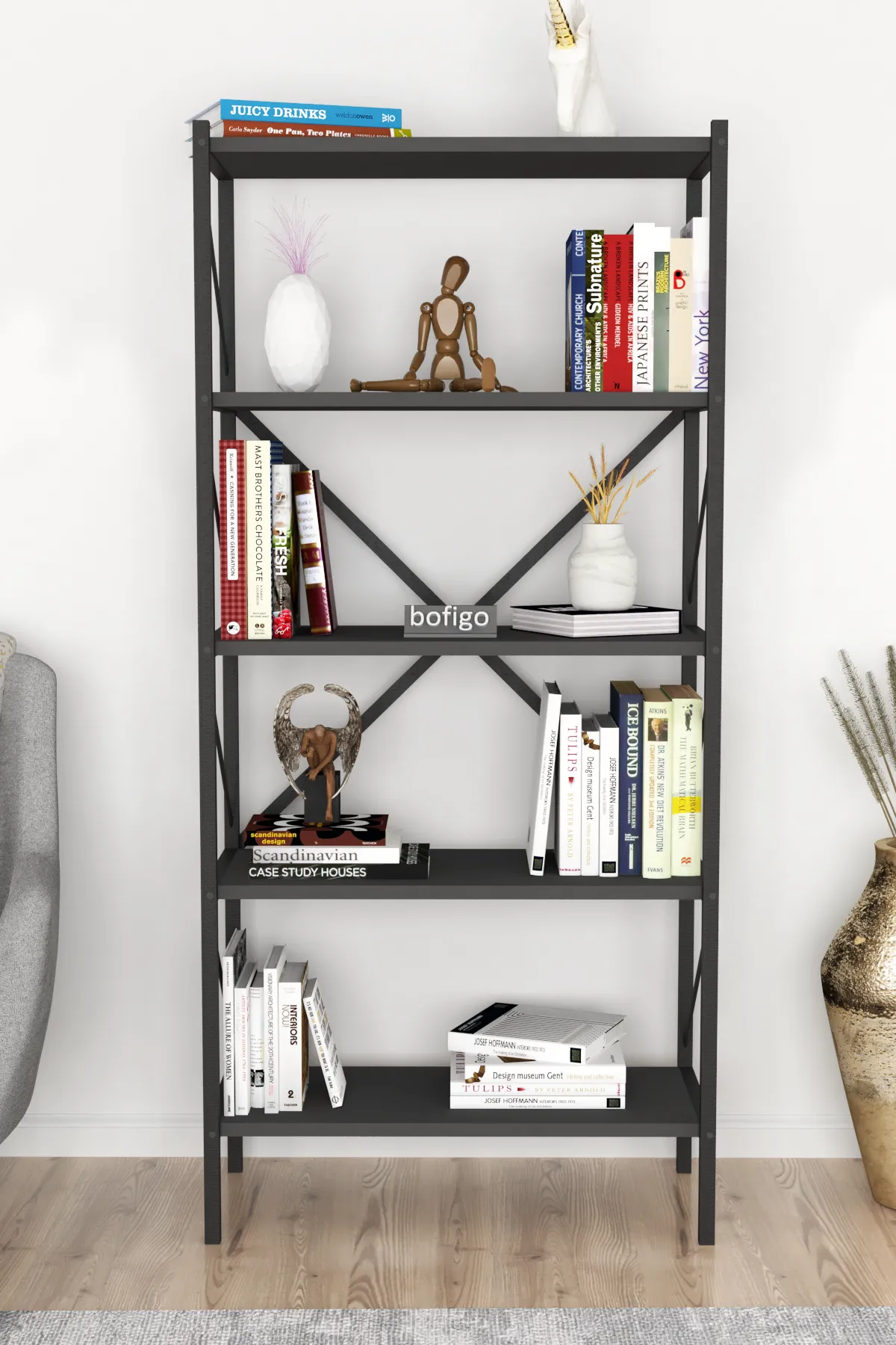 Raft/Bibliotecă Bofigo cu cadru metalic, 160x66x34 cm, Antracit – Spațiu generos, design modern și durabilitate [1]