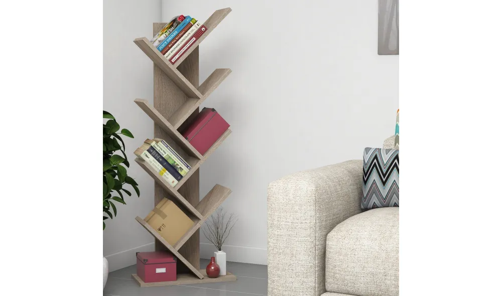 Мебель - Книжная полка Hitit Орех 128 × 46 × 22 см – Тёплая натуральная элегантность и скандинавский шик