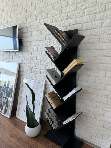 Bibliotecă tip copac Jumi, 142x50x25 cm, Negru – stil modern și funcționalitate într-un singur raft [1]
