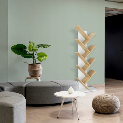 Bibliotecă tip copac Jumi, 152x50x24 cm, Alb/Stejar – design creativ și funcțional pentru orice cameră [1]