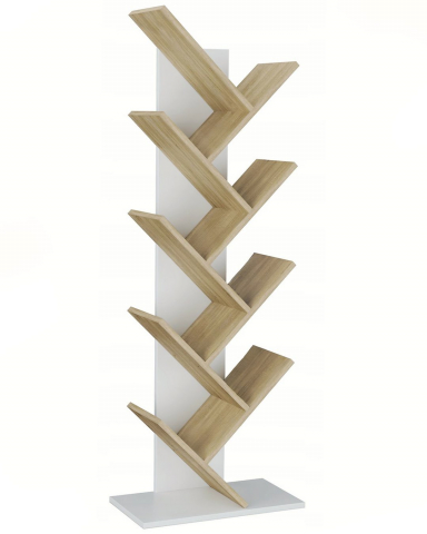 Bibliotecă tip copac Jumi, 152x50x24 cm, Alb/Stejar – design creativ și funcțional pentru orice cameră [2]