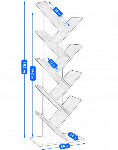 Bibliotecă tip copac Jumi, 152x50x24 cm, Stejar – design original și funcționalitate într-un singur raft [3]