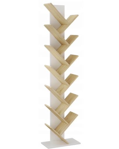 Bibliotecă tip copac Jumi, 212x50x25 cm, Alb/Stejar – design creativ, spațiu generos pentru cărți și decorațiuni [2]