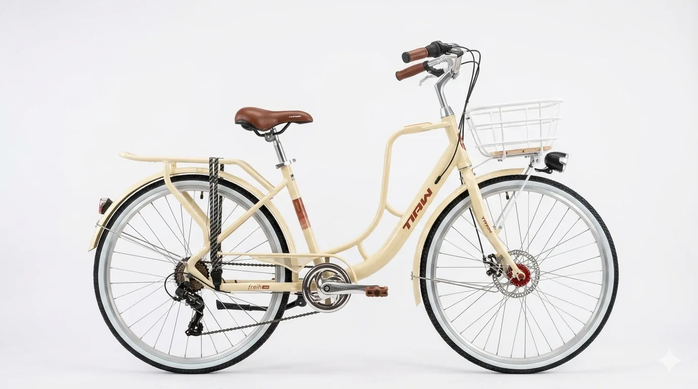 Biciclete - Bicicleta TIAW City Classic 26" Crem – Eleganță retro și confort absolut pentru oraș