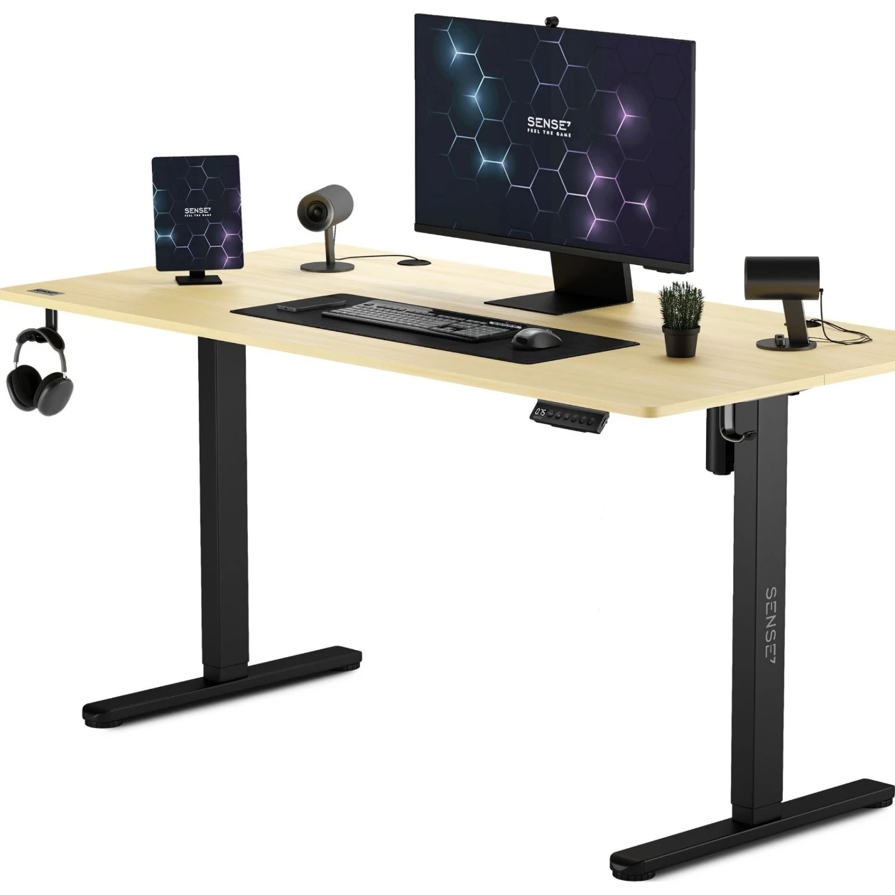 Офисные столы - Компьютерный стол с регулировкой высоты Sense7 Nojo 140x70 Black Pine (Столешница МДФ, Металлический каркас, Высота 72-118 см)