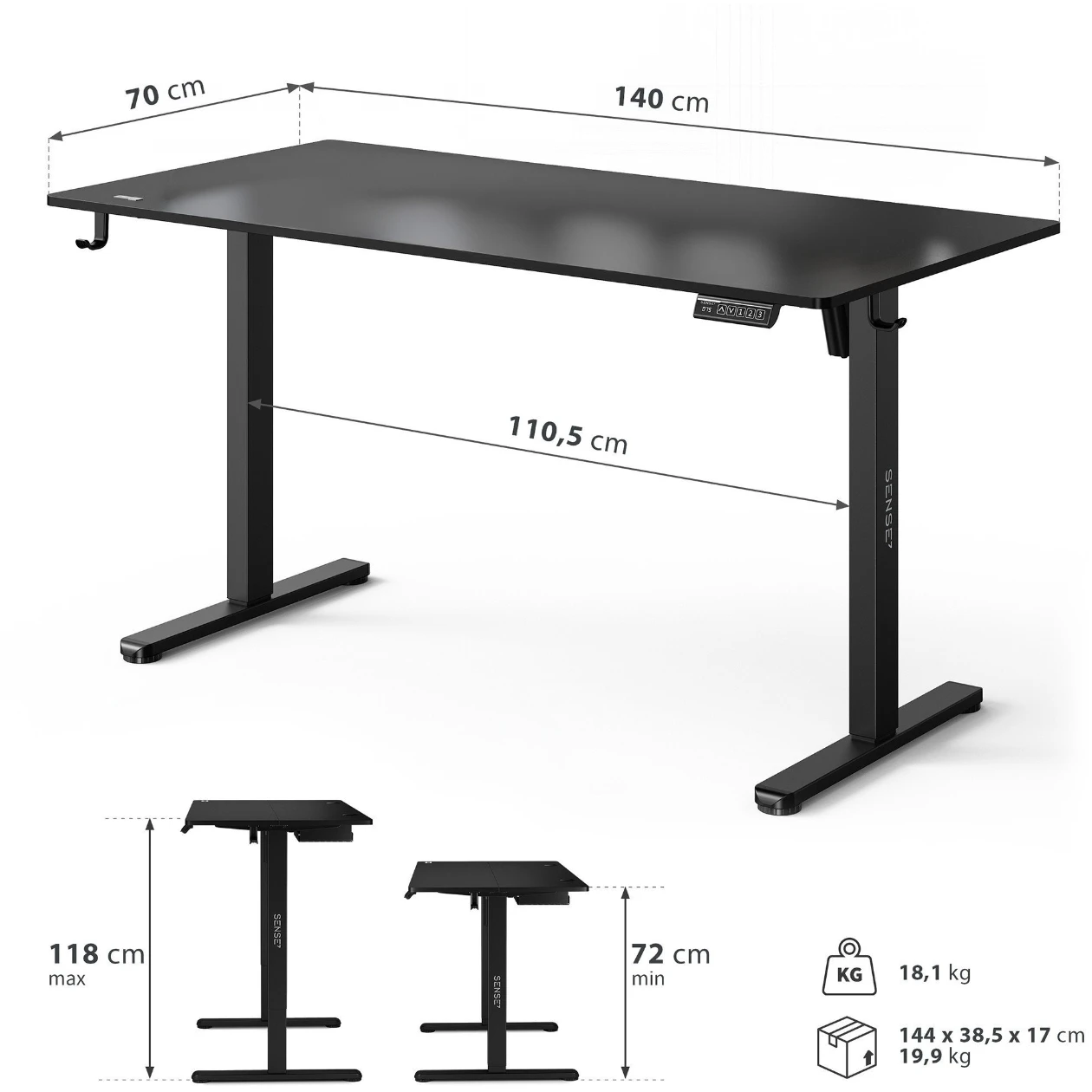 Регулируемый компьютерный стол Sense7 Nojo Light (140x70 см), Black [3]