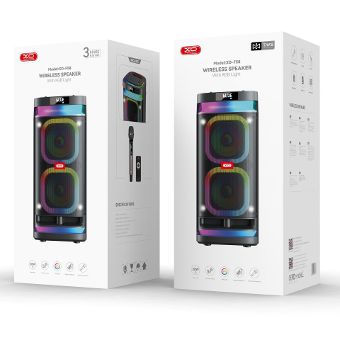 Boxă Bluetooth F58 Shine cu Woofer Dublu de 6 inch, Iluminare RGB, 40W (cu Telecomandă + 1 Microfon Wireless) [1]