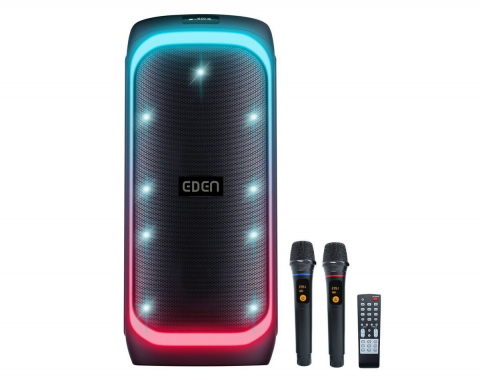 PartyBox - Портативная акустическая система Eden ED-839 с 2 беспроводными микрофонами, 80 Вт, 8", чёрная – мощный звук для любой вечеринки!