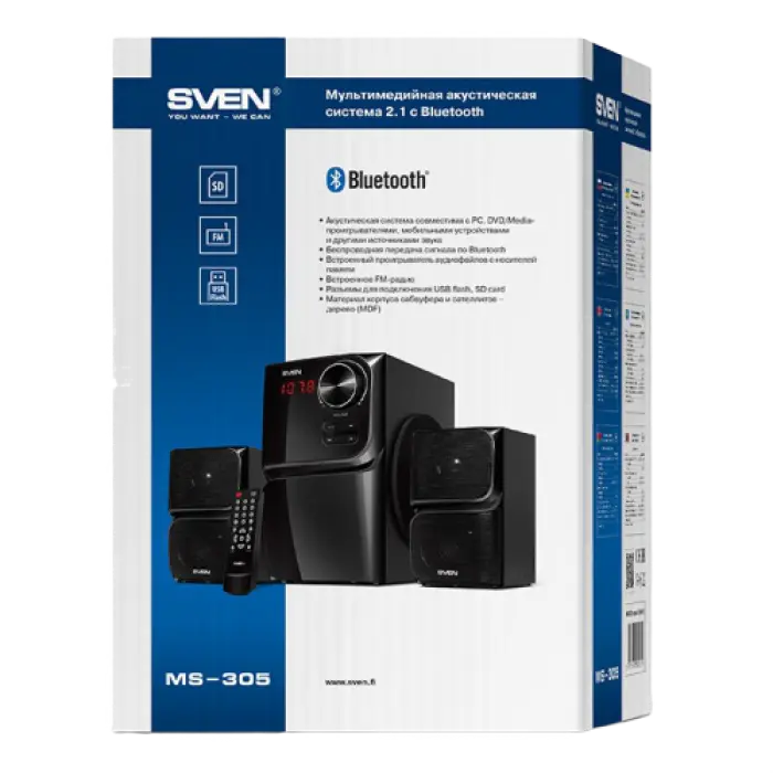 Boxe pentru calculator SVEN MS-305 Negru (40W, 2.1) – Sunet puternic, bas profund și conectivitate completă [4]