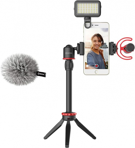 Selfie - Boya Vlogger Kit Plus BY-VG350 (Led Light/Tripod/Shock Mount/Microphone With Monitoring, Super Cardiod Pattern)
