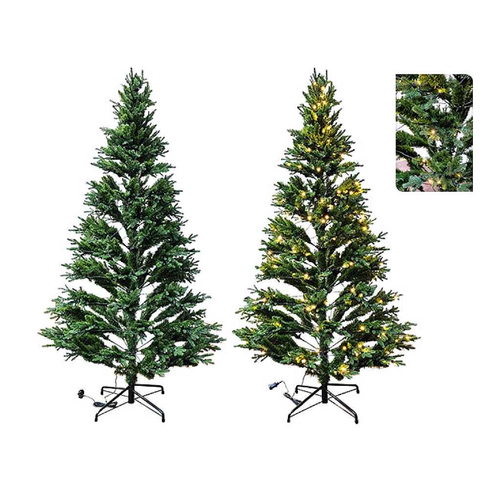 Ёлки искусственные - Зелёная ёлка PVC & PE с лампочками 210 см, 300 LED – высокая светящаяся ёлка