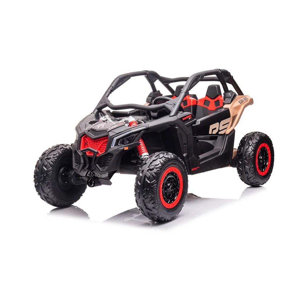 Jucării - Buggy electric pentru copii BRP Can-Am Maverick Turbo 24V (4x4, 4x200W, Baterie 24V 7Ah, 2 Locuri Eco-piele, Roți EVA, Telecomandă 2.4G, Negru)