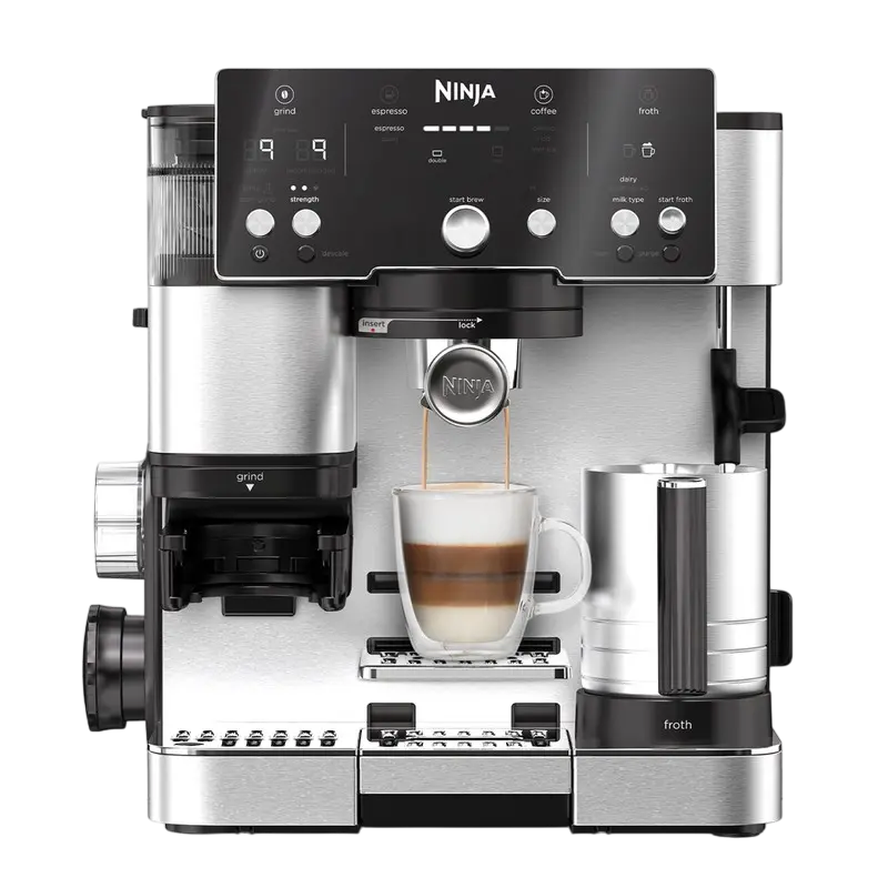 Electrocasnice mici - Cafetieră Manuală (Espressor) cu Râșniță Ninja ES501 – 1650W, Cântar Digital Incorporat, 25 Trepte de Măcinare, 14 Bar