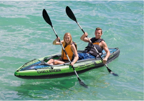 Caiac gonflabil INTEX Challenger K2 pentru 2 persoane cu vâsle și pompă, 351x76x38 cm – ideal pentru aventuri în doi pe apă [1]