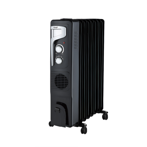 Incalzitoare - Calorifer electric cu ulei + Turbo Fan RAF R.0929B, 9 elemenți, 2400W, Negru
