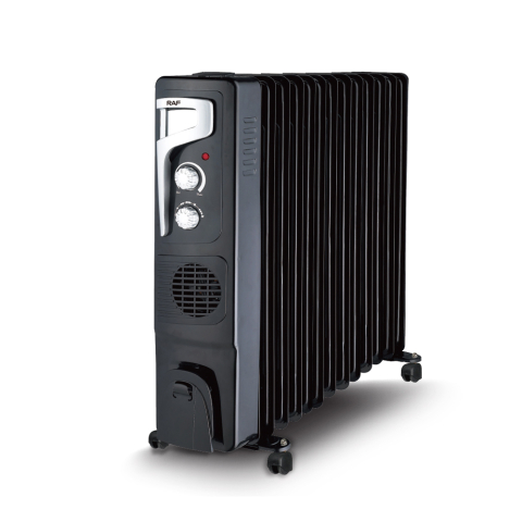 Incalzitoare - Calorifer electric cu ulei + Turbo Fan RAF R.1329B, 13 elemenți, 2900W, Negru Mat