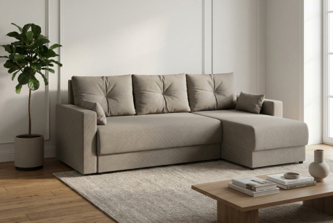 Canapea de colț extensibilă Euro Casa URUS (Colț universal, Ladă depozitare, Culoare Maro Deschis) [1]