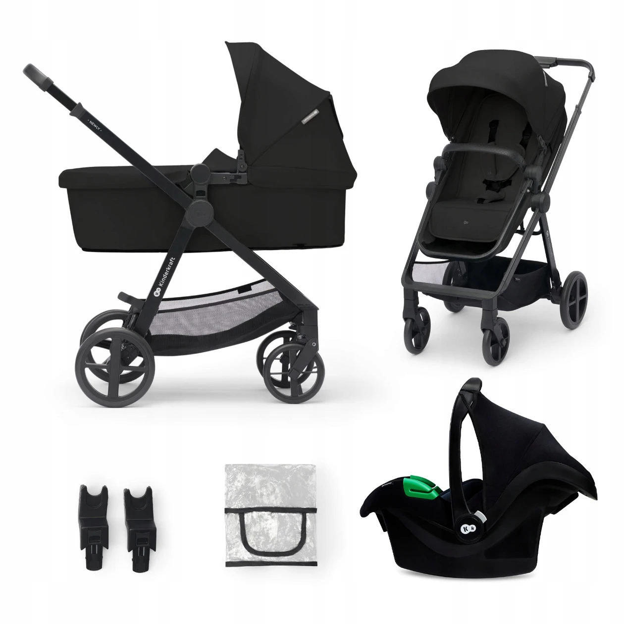Cărucior Kinderkraft Newly 3în1 Mink Pro Black (Transformabil, Scaun Auto i-Size, Aluminiu, Negru) [1]