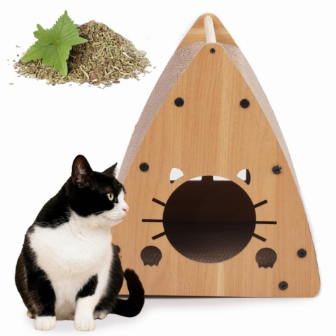 Case pentru pisici - Casa pentru pisici cu pereti de zgaraiat, Jumi 42x26x36cm, Bej