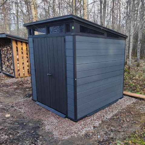 Căsuță de grădină Keter Cortina 7x7 Gri – 218 × 226 × 214 cm, design premium Evotech™ cu aspect de lemn natural [4]