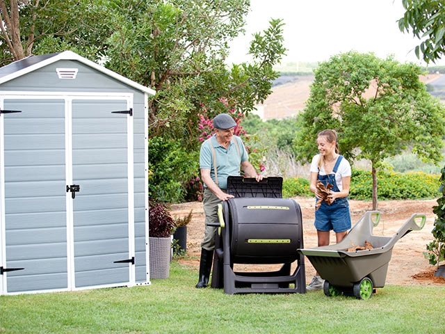 Căsuță de grădină Keter Manor 6x5 DD Gri 185×152×226 cm – Depozitare practică și elegantă cu aspect de lemn [1]