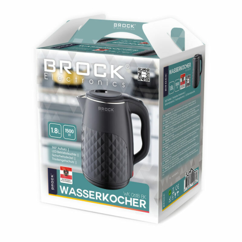 Электрический чайник BROCK WK 0618 BK – 1.8 л, 1500 Вт, нержавеющая сталь, вращающаяся база 360° [1]