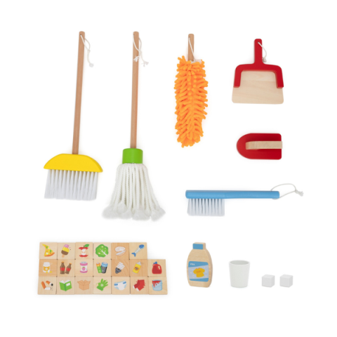 Centru de joacă din lemn multifuncțional „Activități casnice” VIGA (80×56×65.2 cm, cu Mașină de Spălat, Bucătărie, Sortare Deșeuri și Accesorii) [14]