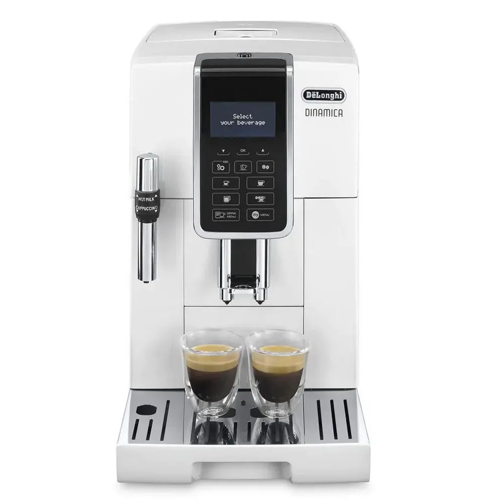 Кофемашины - DeLonghi ECAM 350.35.W – Автоматическая кофемашина белого цвета с ручным вспениванием молока и встроенной кофемолкой