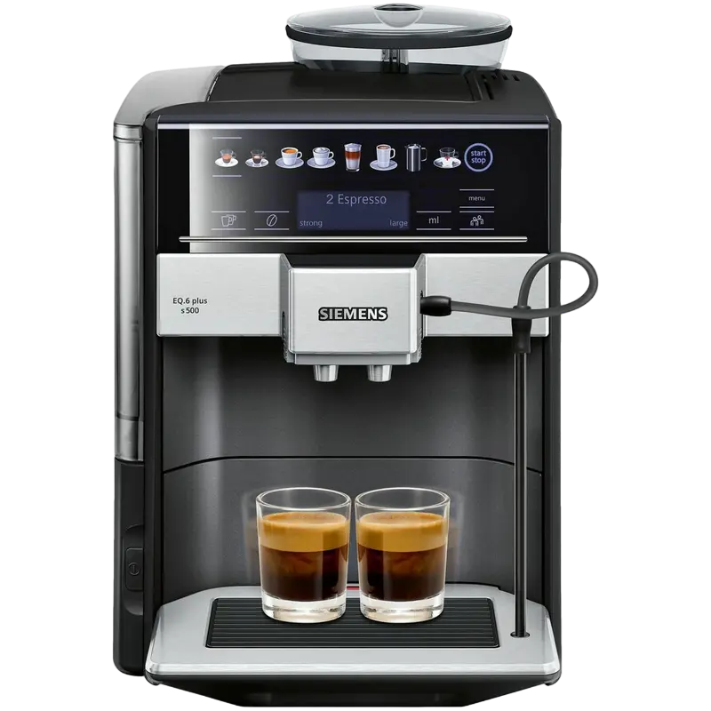 Aparate de cafea - Aparat de cafea Siemens TE655319RW, 1500W, 19 bar, 1.7L, 6 trepte măcinare, spumare automată, Negru/Inox