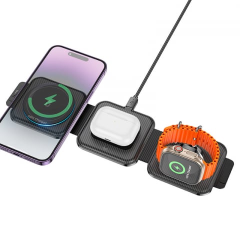 Wireless - CQ4 Unique încărcător wireless rapid magnetic pliabil 3-în-1