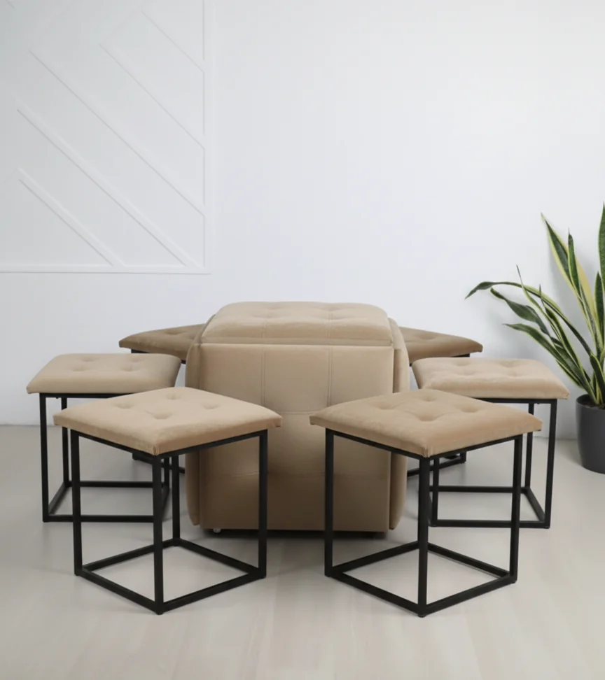 Pufuri si Banchete - Cub Transformer 5 în 1 CubeX5 – 5 scaune pliabile în cub, Maro Deschis (N2)