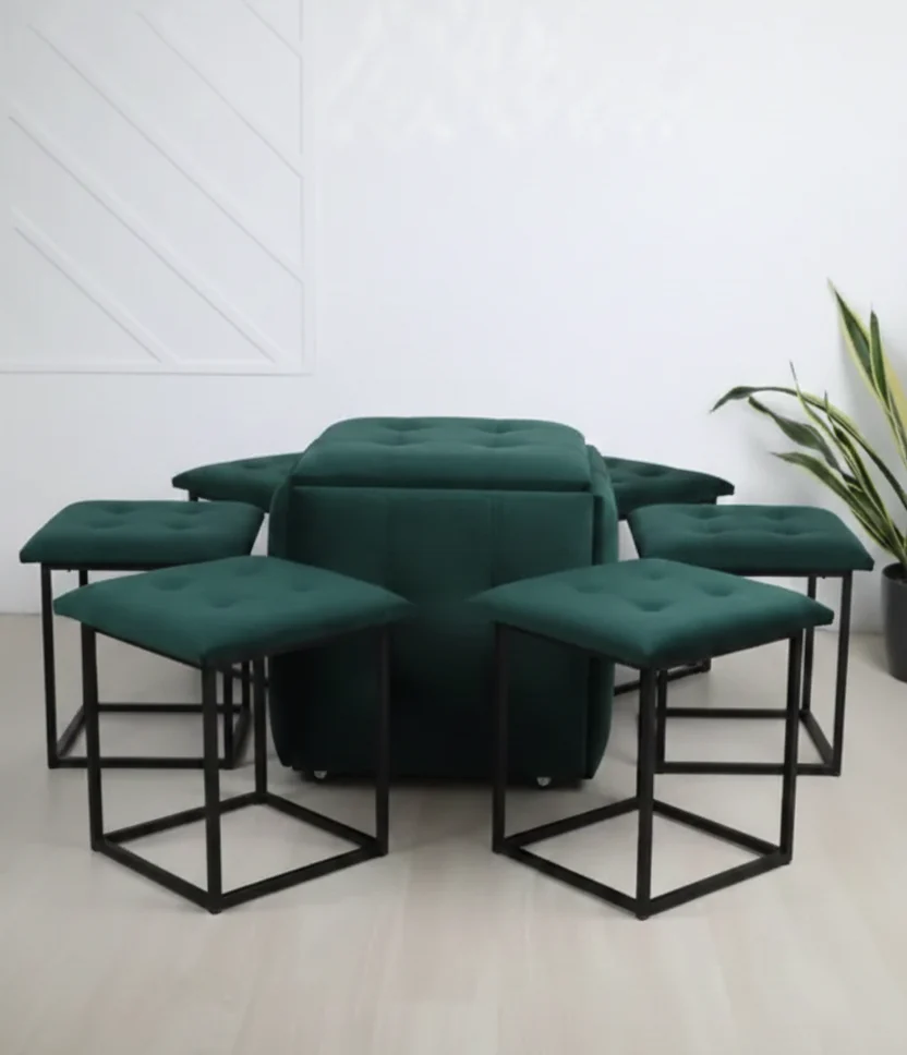 Pufuri si Banchete - Cub Transformer 5 scaune în 1 CubeX5, Verde Smarald (N36) – Otoman + scaune, stil premium