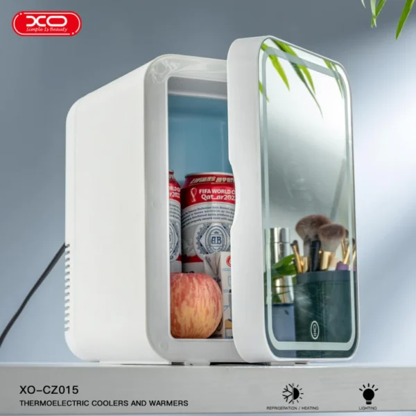 Mini frigider termoelectric auto/casnic CZ015 cu oglindă machiaj și LED (8 litri, Alb) [2]